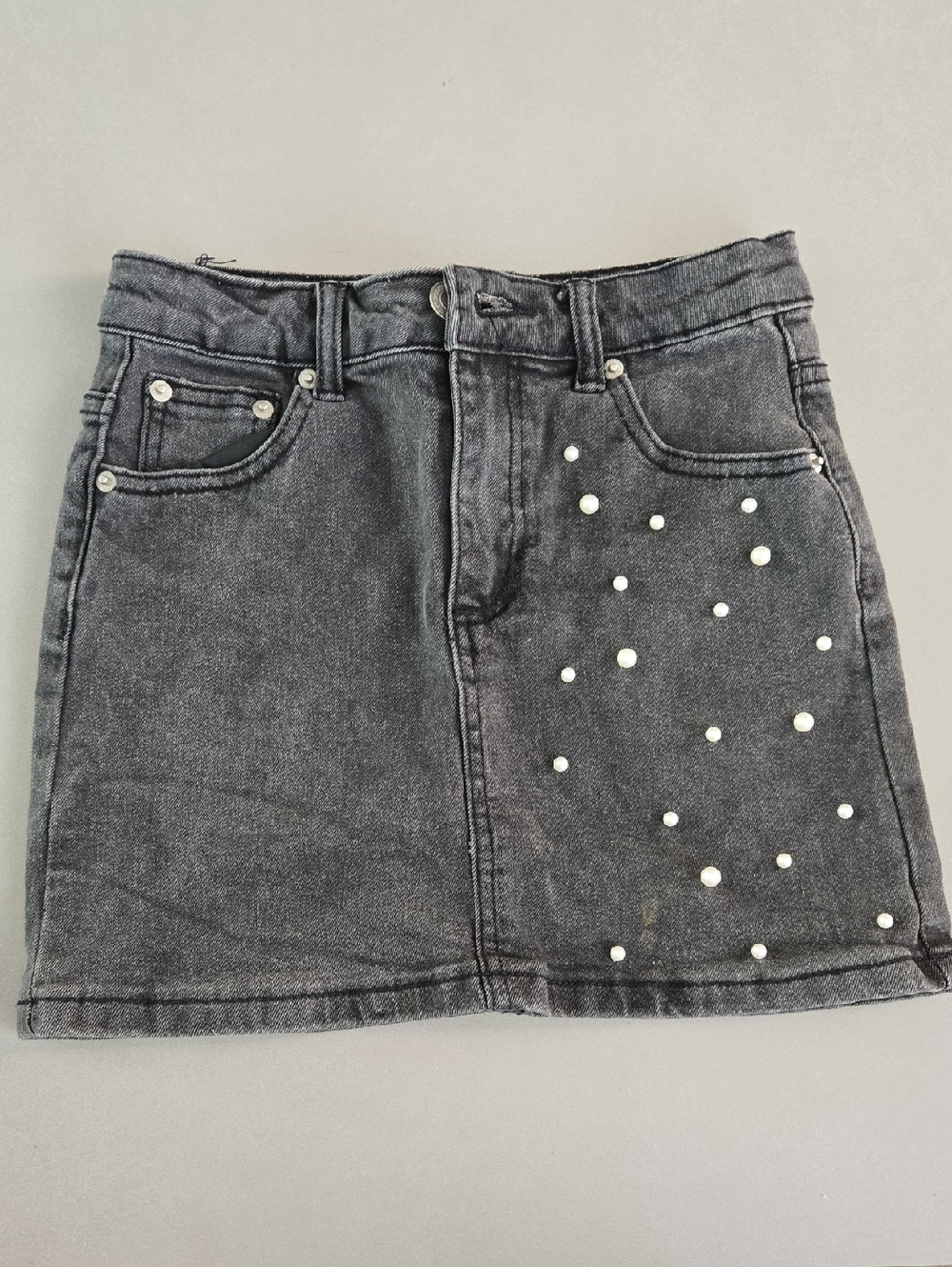Kido Pearl-Embellished Black Denim Mini Skirt Size 7-8Y